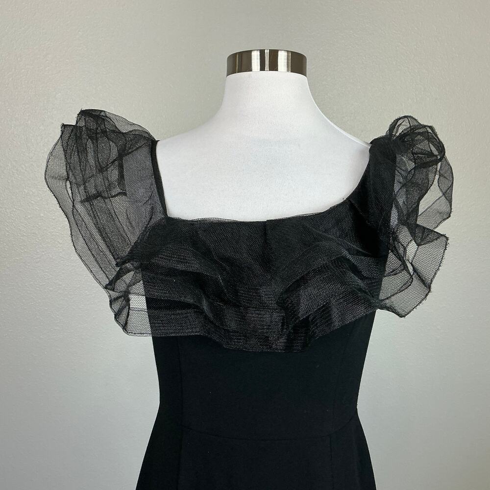 Aidan Mattox Black Evening Gown Ruffled Off the Shoulder Column Dress Size 4 - Picture 8 of 11